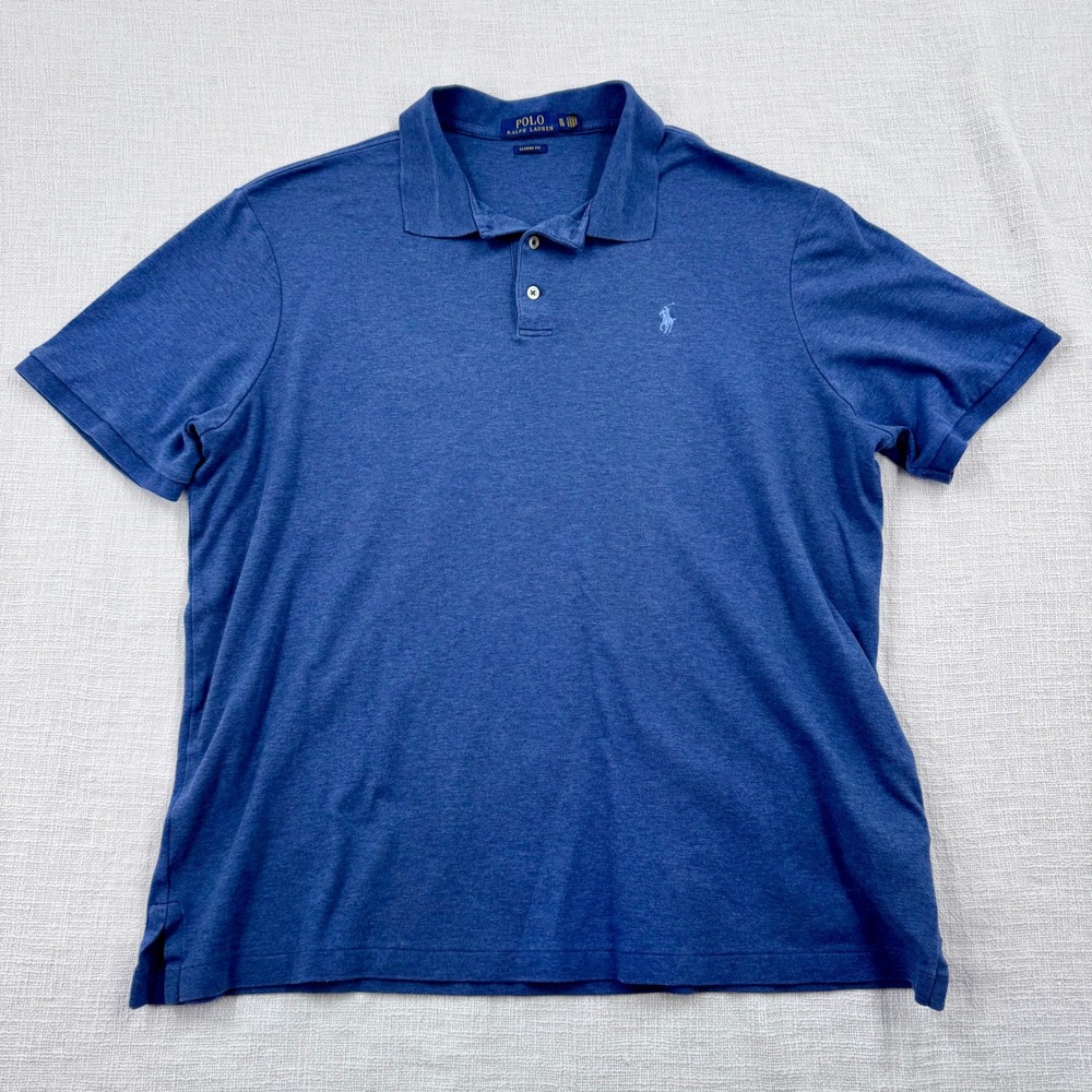 Polo Ralph‎ Lauren Mens XL Classic Fit Blue Heather Short Sleeve Cotton Polo